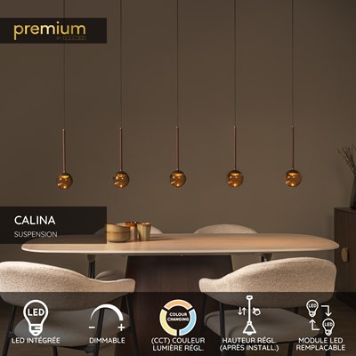 Lucide CALINA - Suspension - LED Dim. - CCT - 5x8,2W 2200K/3300K - Avec module LED remplaçable - Café | Premium